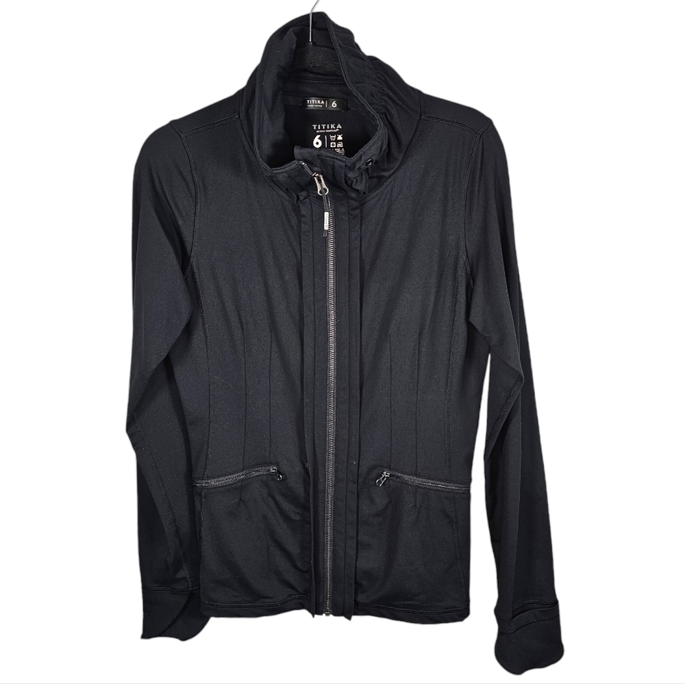 Titika Active Couture Black Zip Up Fitted Sweatshirt Size 6